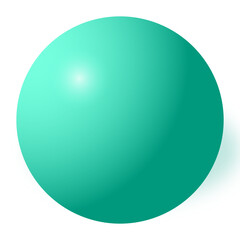 A glossy, teal 3D sphere with subtle highlights and shadows, set against a white background.