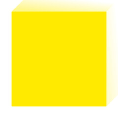 A bright yellow cube with soft edges and a subtle shadow effect, set against a plain background.