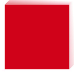 Three-dimensional red cube with a smooth surface and a shadow, set against a white background.