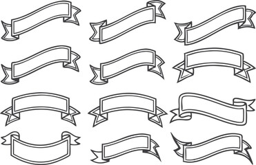 A set of vintage ribbon banners black and white vector illustration