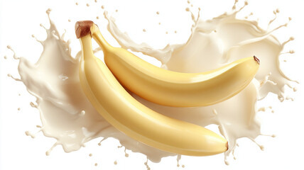 Fresh bananas with milk splash create vibrant and dynamic scene