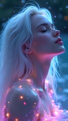 Ethereal Fantasy Portrait of a Dreamy Woman with Glowing Neon Water and Magical Lights &ndash; Hyper-Real AI Art