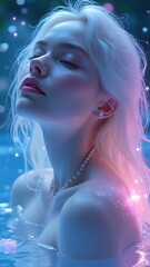 Ethereal Fantasy Portrait of a Dreamy Woman with Glowing Neon Water and Magical Lights – Hyper-Real AI Art