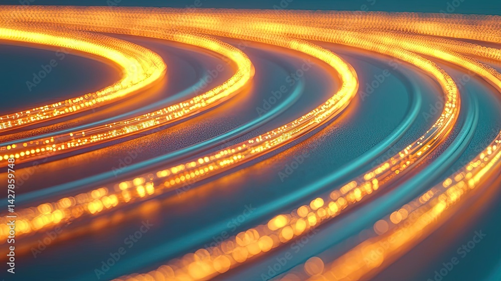 Poster lights of glowing fiber optic cables showing network connectors concept. close-up of glowing light t