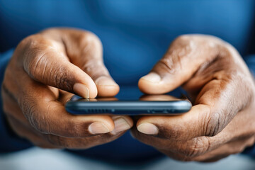 Close-up of elderly hands adjusting font size on smartphone using accessibility settings for easier reading