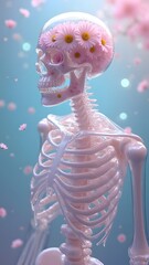 Glass Skeleton with Blooming Daisies &ndash; Surreal 8K Fantasy Art in Dreamy Pastel Atmosphere