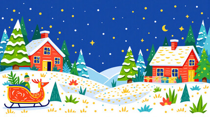 Fototapeta premium Illustration of winter landscape at Christmas time.