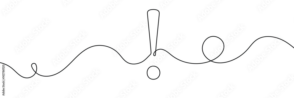 Poster continuous linear drawing of exclamation mark. single-line drawing of an exclamation mark. exclamati