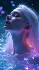 Ethereal Fantasy Portrait of a Dreamy Woman with Glowing Neon Water and Magical Lights – Hyper-Real AI Art