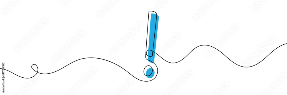 Poster continuous linear drawing of exclamation mark. single-line drawing of an exclamation mark. exclamati