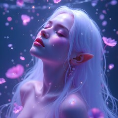Ethereal Fantasy Portrait of a Dreamy Woman with Glowing Neon Water and Magical Lights &ndash; Hyper-Real AI Art