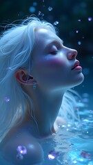 Ethereal Fantasy Portrait of a Dreamy Woman with Glowing Neon Water and Magical Lights &ndash; Hyper-Real AI Art