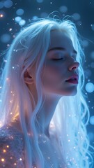 Ethereal Fantasy Portrait of a Dreamy Woman with Glowing Neon Water and Magical Lights &ndash; Hyper-Real AI Art