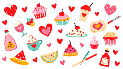 Valentine's Day party items on white