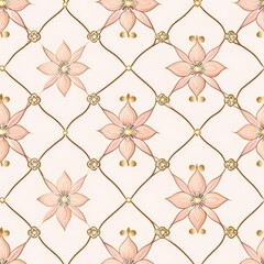 Fototapeta premium Elegant floral pattern with gold chains on a pink background.