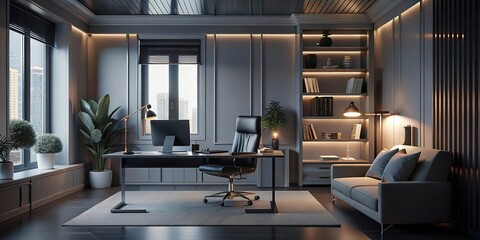 Modern office design features light furniture around a table in an indoor room