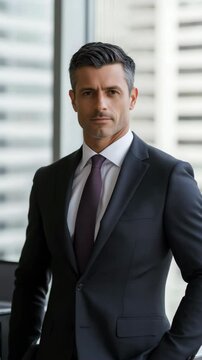 A man in a suit and tie stands in front of a window. He is wearing a tie with a zebra print