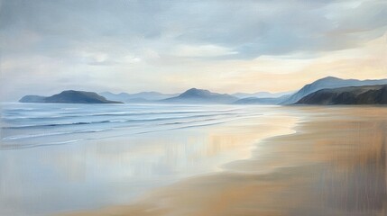 Obraz premium Seascape: Coastal Mountains & Serene Beach