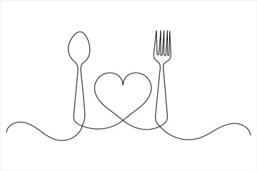 Fork and Knife one line drawing of continuous line  vector illustration