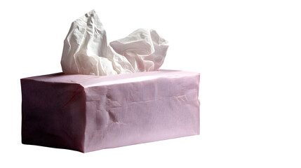 Light pink tissue pack with white tissues emerging, set against a black background in a studio lighting setup
