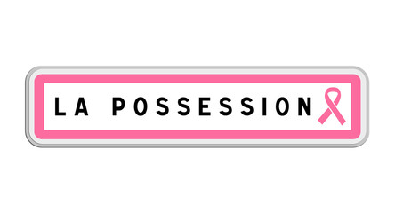 Panneau de sortie de La Possession, La Réunion, Outre-mer avec Ruban Octobre Rose