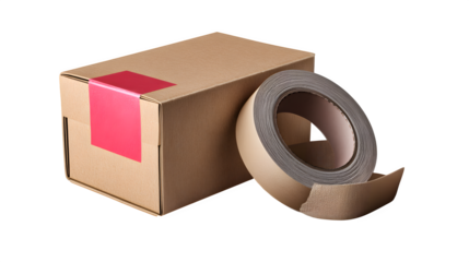 Online order packaging with tape and fragile sticker isolated on white background
