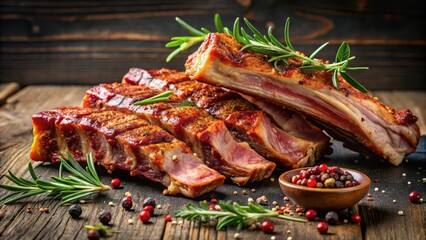 tender pork ribs falling off bone with a dry rub of spices and herbs , Food, Finger Lickin,  Food
