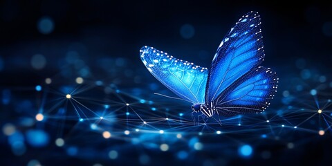 digital blue butterfly with glowing network background