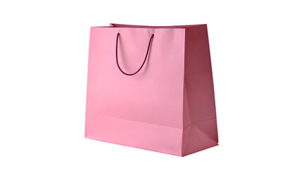 Pink paper shopping bag with handles isolated on white background