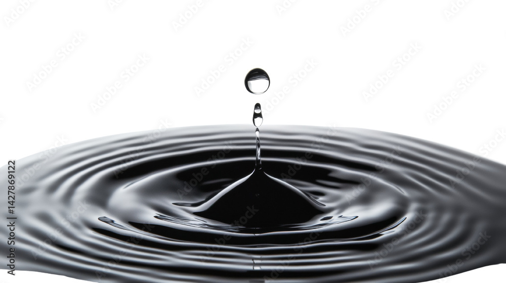 Poster Captivating close-up of a liquid droplet creating ripples and concentric waves