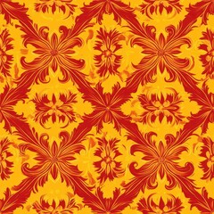Red and yellow floral pattern with a repeating design.