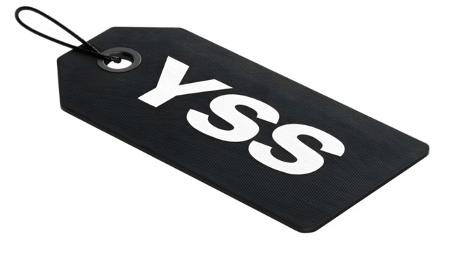 Promotional black tag with bold white lettering, isolated on a white or transparent background