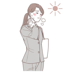 太陽の下で汗を拭いている女性のイラスト