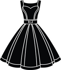 Female Dress Silhouette Vector - Simple Black Fashion Illustration