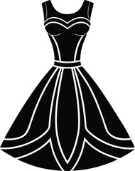 Female Dress Silhouette Vector - Simple Black Fashion Illustration