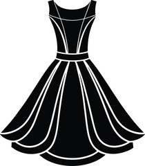 Female Dress Silhouette Vector - Simple Black Fashion Illustration