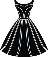 Female Dress Silhouette Vector - Simple Black Fashion Illustration