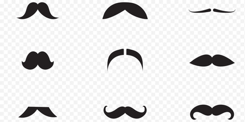 mustache pack collection in flat design . Moustache Silhouette, Set of mustache icon vector . 