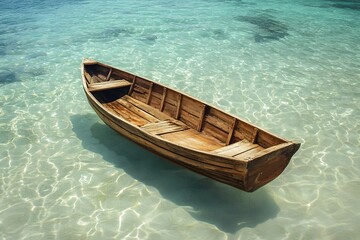 Obraz premium Peaceful Boat Scene on Transparent Shallow Waves