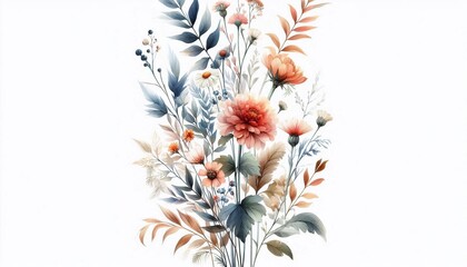 Watercolor floral vertical background with soft botanical elements