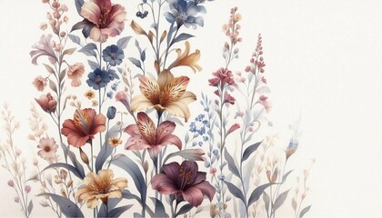 Watercolor floral vertical background with soft botanical elements