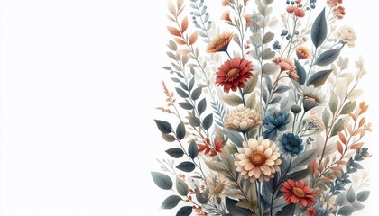 Watercolor floral vertical background with soft botanical elements