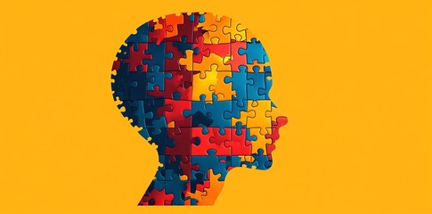 Puzzle Head Silhouette Representing Autism Awareness