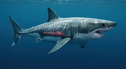 Fototapeta premium Large predatory shark hunting underwater