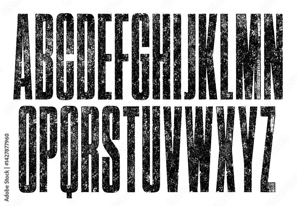 Fototapete rough texture font. eroded letterpress texture ultra condensed font. detailed, individually textured
