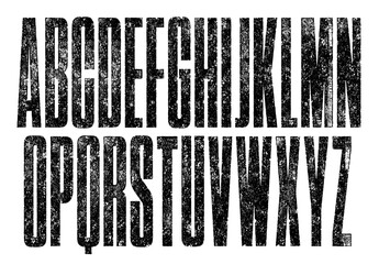 Rough Texture Font. Eroded Letterpress Texture Ultra Condensed Font. Detailed, individually textured characters with a distressed, worn printed texture.