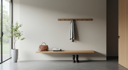 Minimalist Entryway Design: Oak Bench, Hooks, and Natural Light