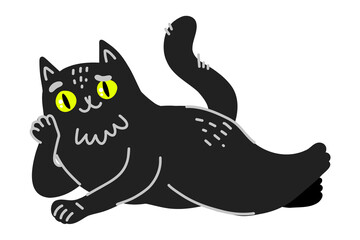 Cute cartoon cat character. Cat sitting. Black kitten. Stock vector illustration isolated on white background.