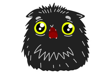 Cute screaming sceary cartoon cat character. Cat sits and screams. Black screaming kitten. Stock vector illustration isolated on white background.