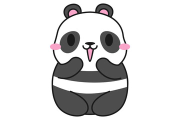 Cute panda. Cartoon Kawaii panda bamboo bear sticker. Mascot, logo, little bear icon. Stock vector illustration isolated on a white background.